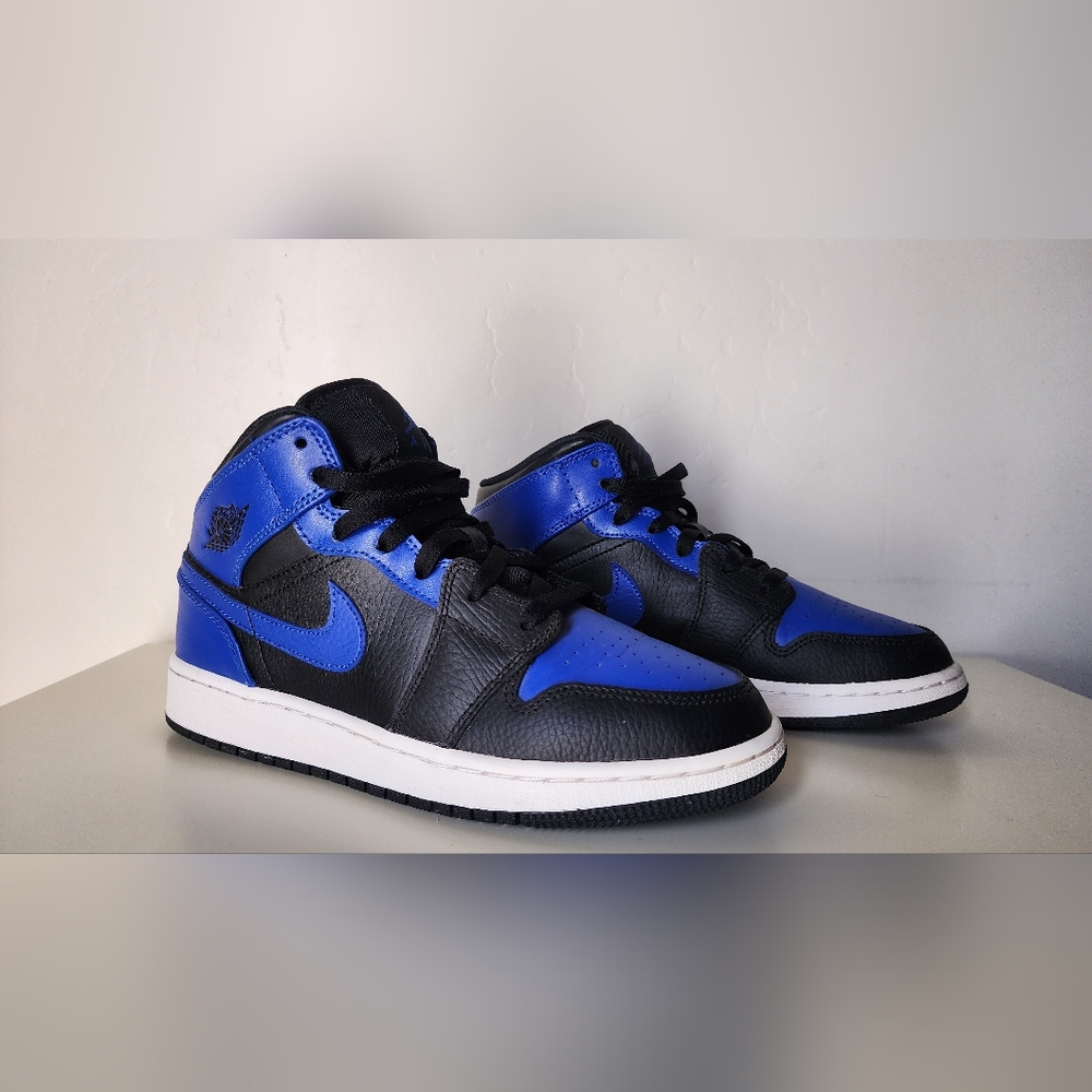 Nike Air Jordan 1 Mid Black and Blue Kids Sneakers Size 5.5